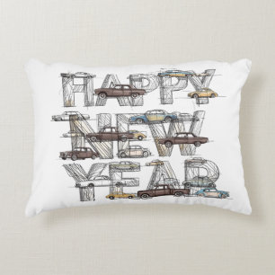 a smart happy new year design for cars lovers decorative cushion