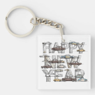 a smart happy new year design for cars lovers  key ring