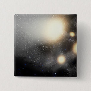A smash-up of galaxies 15 cm square badge