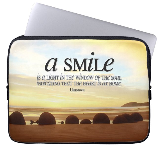 "A smile is a light" Inspirational Quote Laptop Sleeve (Front)
