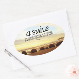 "A smile is a light" Inspirational Quote Oval Sticker