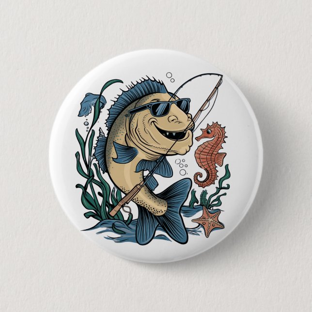 a smiling fish 6 cm round badge (Front)