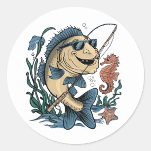 a smiling fish classic round sticker