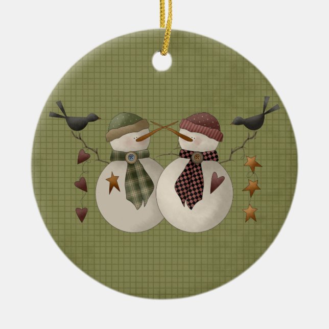 A Snow Couple Ceramic Christmas Ornament (Front)