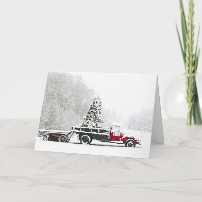 A Snow Covered Truck Sits In A Field Holiday Card (Front)