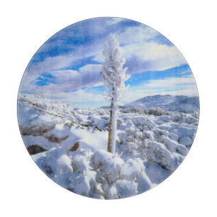 A snow covered yucca cutting board