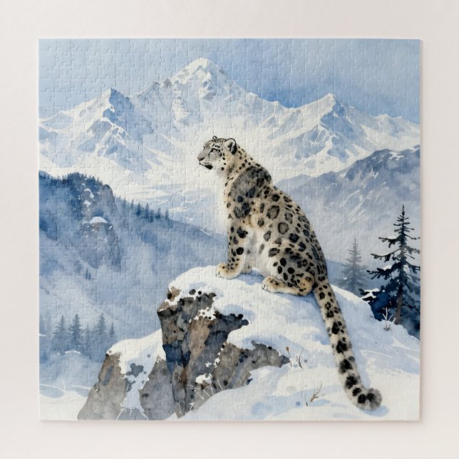 A Snow Leopard on Snowy Peak Jigsaw Puzzle (Vertical)