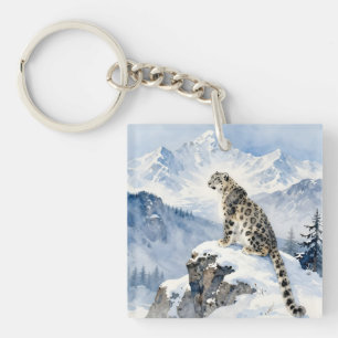 A Snow Leopard on Snowy Peak Key Ring