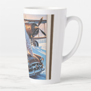 A snow owl, a plane and a vintage car latte mug