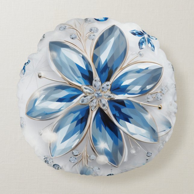 A snowflake winter event decor round cushion (Front)