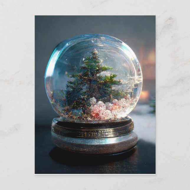 A snowglobe with a Christmas tree Postcard (Front)
