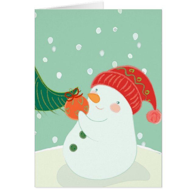 A snowman hanging an ornament on a tree (Front)