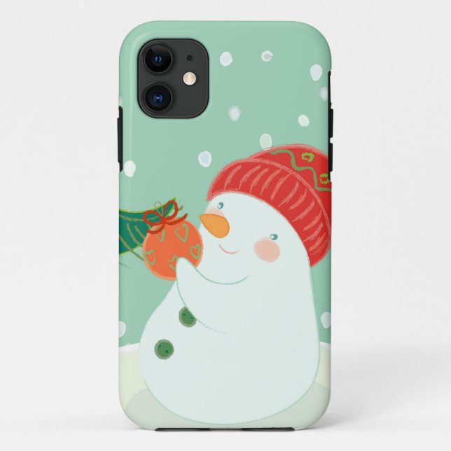 A snowman hanging an ornament on a tree Case-Mate iPhone case (Back)