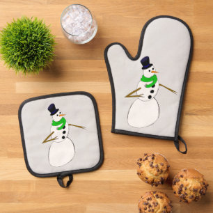 a snowman      oven mitt & pot holder set