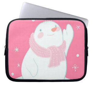 A snowman reaching for a falling snowflake laptop sleeve