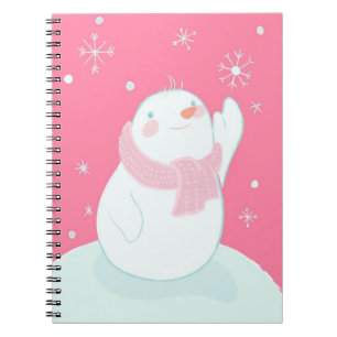 A snowman reaching for a falling snowflake notebook