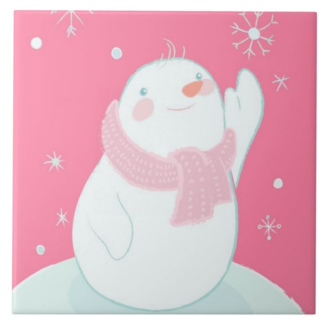 A snowman reaching for a falling snowflake tile (Front)