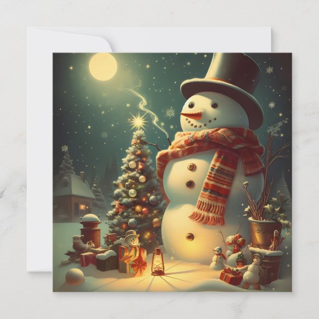 A snowman under the moon card (Front)