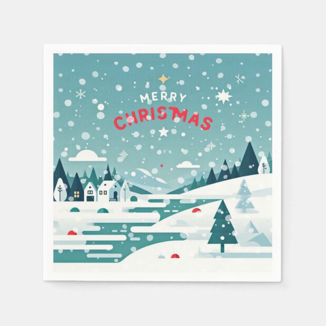 A Snowy Christmas Village Napkin (Front)