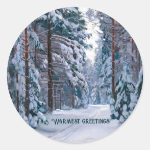 A Snowy Path in the Forest Classic Round Sticker