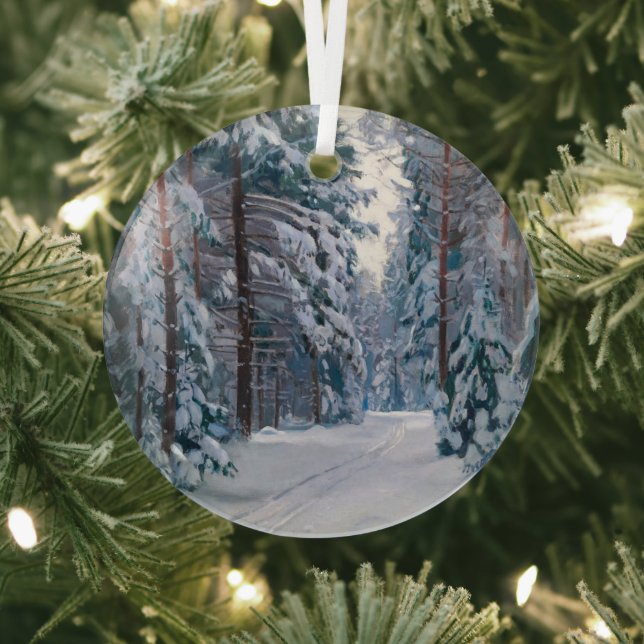 A Snowy Path in the Forest Glass Tree Decoration (Insitu)
