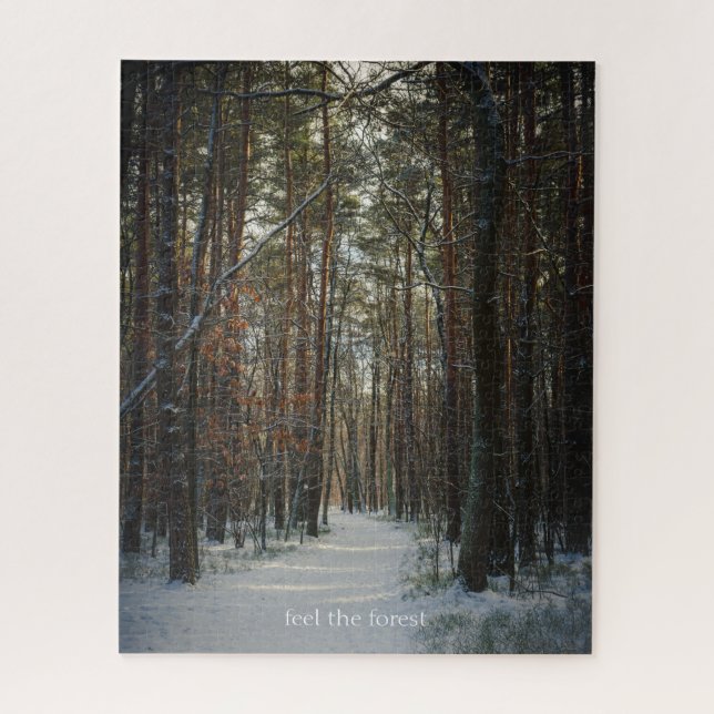 A snowy trail in a winter pine forest jigsaw puzzle (Vertical)