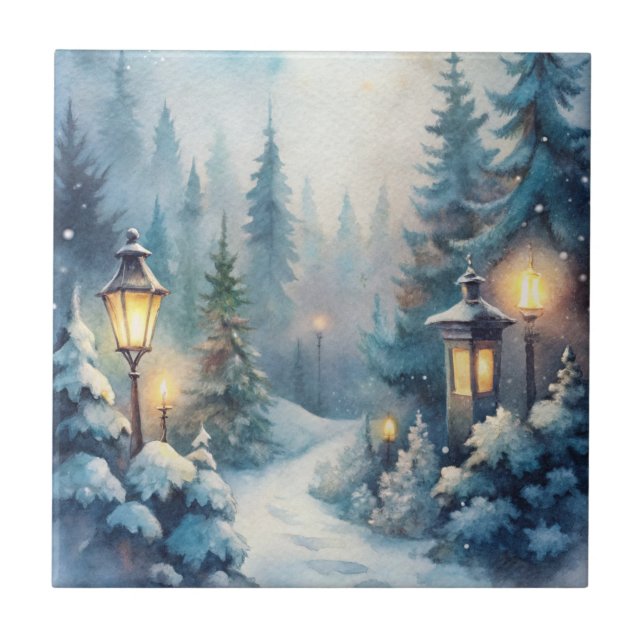 A Snowy Winter Scene Ceramic Tile (Front)