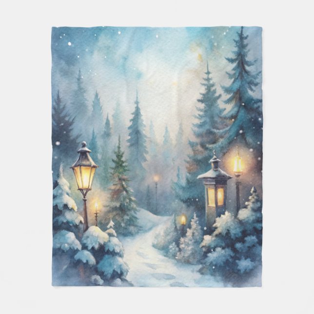 A Snowy Winter Scene Fleece Blanket (Front)