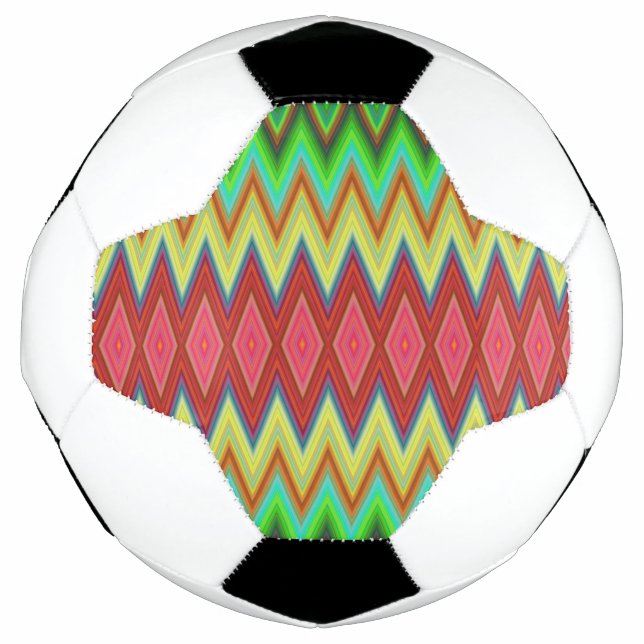 A soccer ball with vibrant, multicolored chevron  (Front)