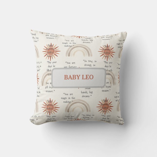 A soft, boho-inspired baby design cushion (Front)