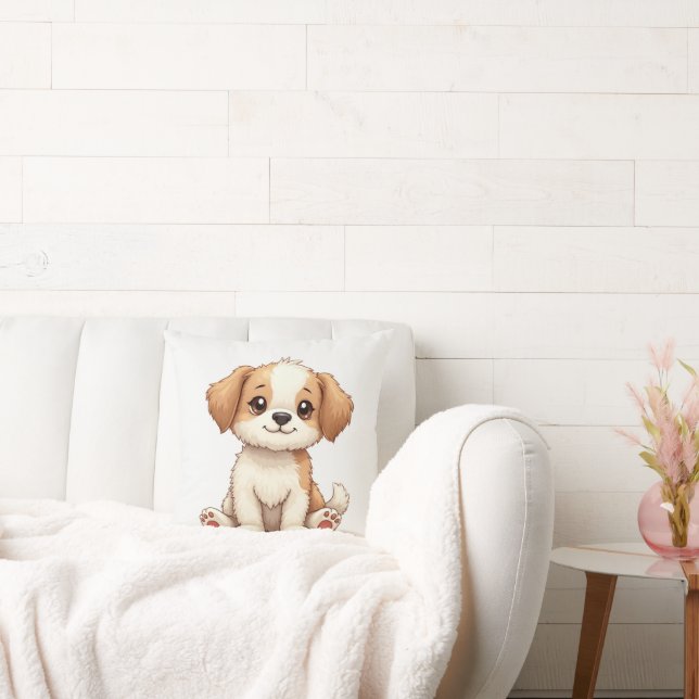 a soft pillow with a cute puppy on it (Couch)
