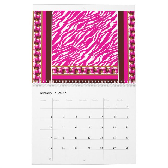 A soft pink and white flower motif gracefully pres calendar (Jan 2027)
