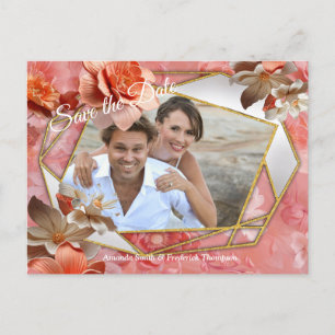 A soft, pinkish hue called Peach Fuzz Flowers Announcement Postcard