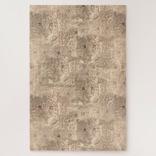 A soft tan colour repeat pattern of many leopards jigsaw puzzle
