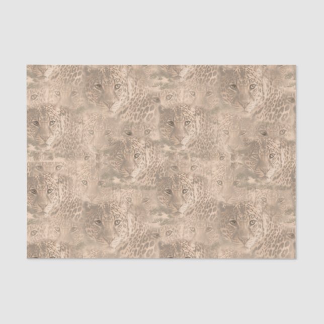 A soft tan colour repeat pattern of many leopards  tissue paper (Front)