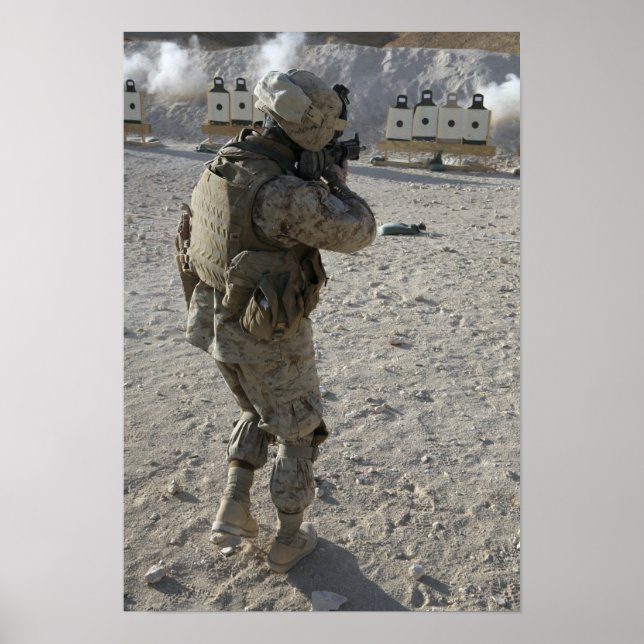 A soldier engages his target on a shooting rang poster (Front)