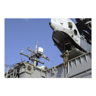 A soldier fast-ropes photo print