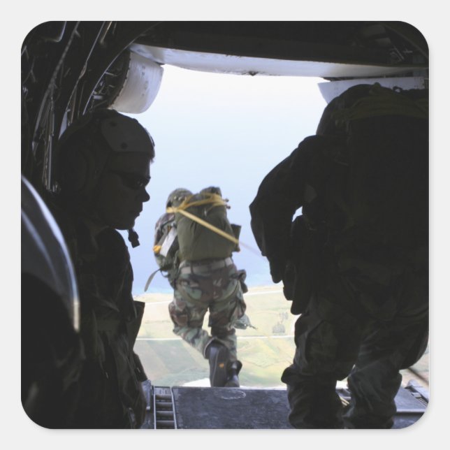 A Soldier performs a static-line jump Square Sticker (Front)