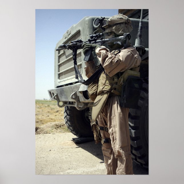 A soldier provides security for Marines Poster (Front)