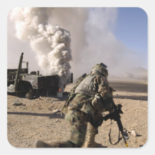 A Soldier reacts to a controlled explos Square Sticker