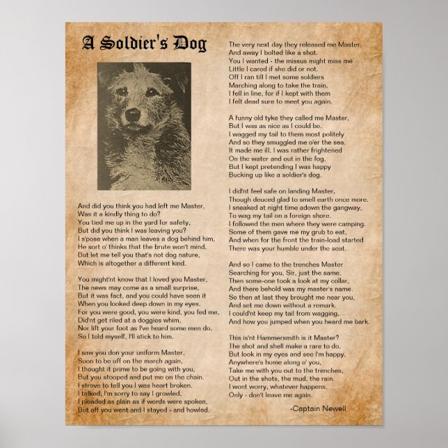 A Soldier's Dog, Inspiring War Poem Poster (Front)
