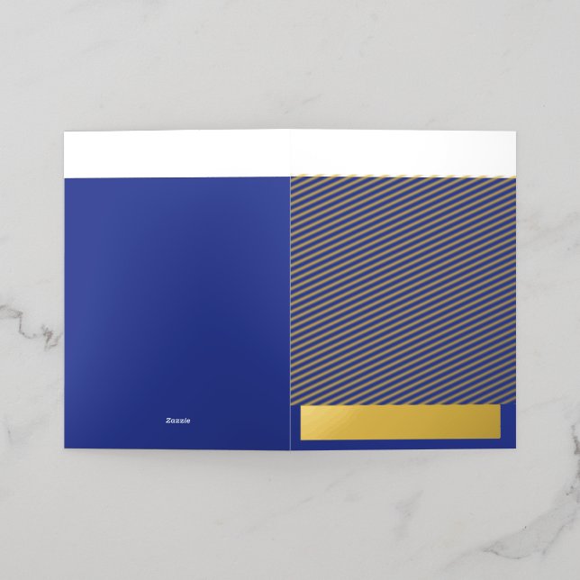 A solid blue background with no other visible elem foil greeting card (Outside Laydown)