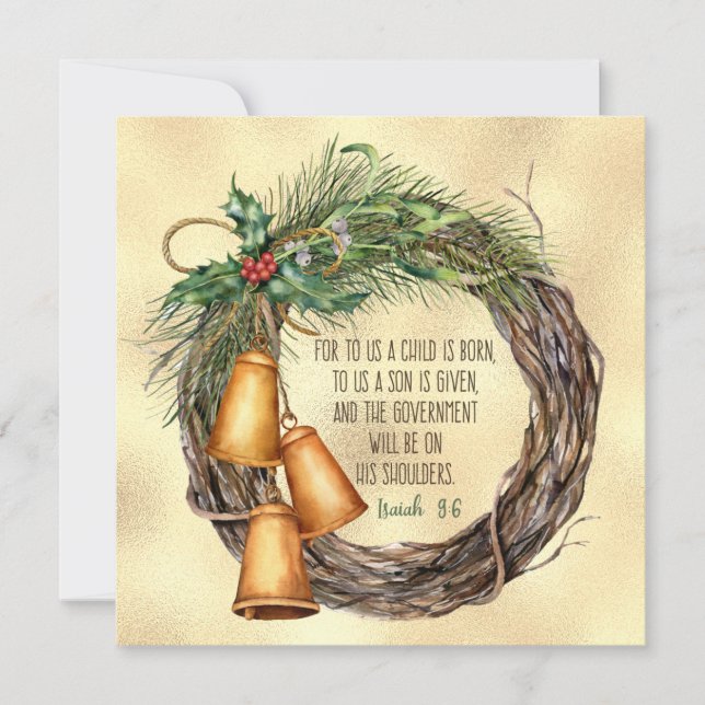A SON GIVEN Christmas Scripture Wreath Elegant Hol Holiday Card (Front)