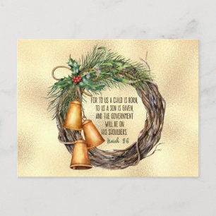 A SON GIVEN Elegant Christmas Scripture Wreath Holiday Postcard