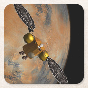 A Spacecraft Orbiting Mars. Square Paper Coaster