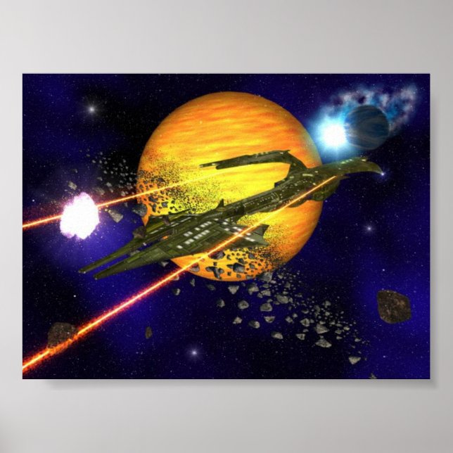 A spaceship clearing asteroids poster (Front)