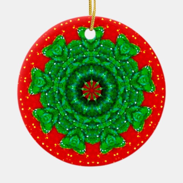 A Sparkling Christmas Fractal Ceramic Ornament (Front)