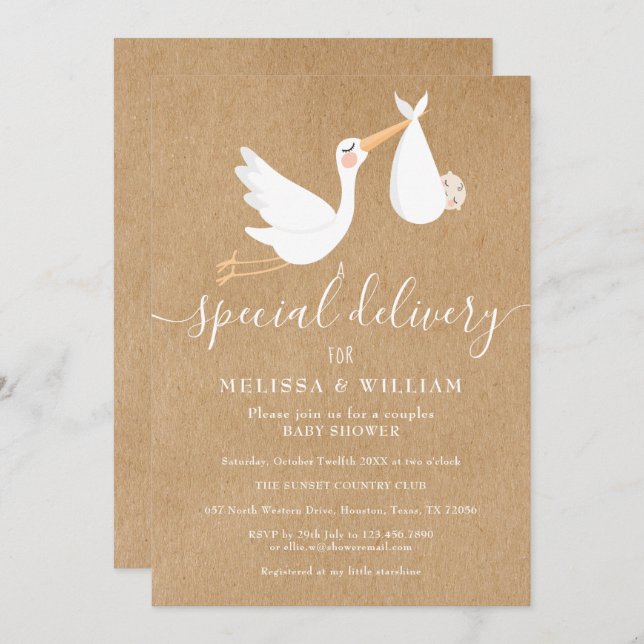 A Special Delivery Baby Couples Shower / Sprinkle Invitation (Front/Back)