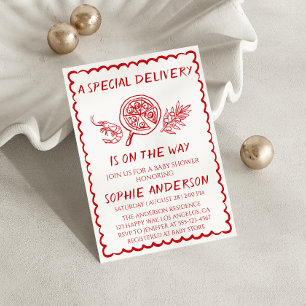 “A Special Delivery” Retro Pizza Baby Shower Invitation