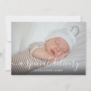 A Special Delivery Script Baby Boy Photo Birth Announcement